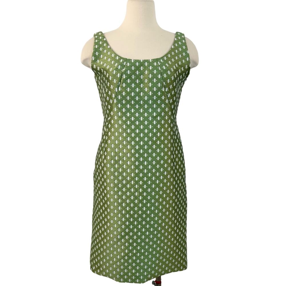 Armani Collezioni Sheath Mini Dress Jacquard Pistachio Green/White 8